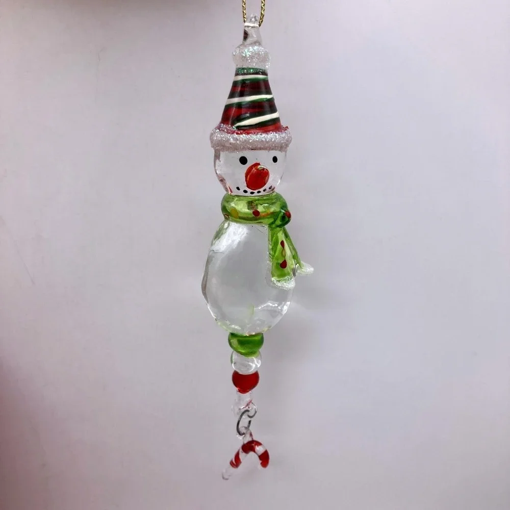 Set Of 3 Kirkland's Hand Blown Cheerful  Christmas Snowmen Ornaments New
